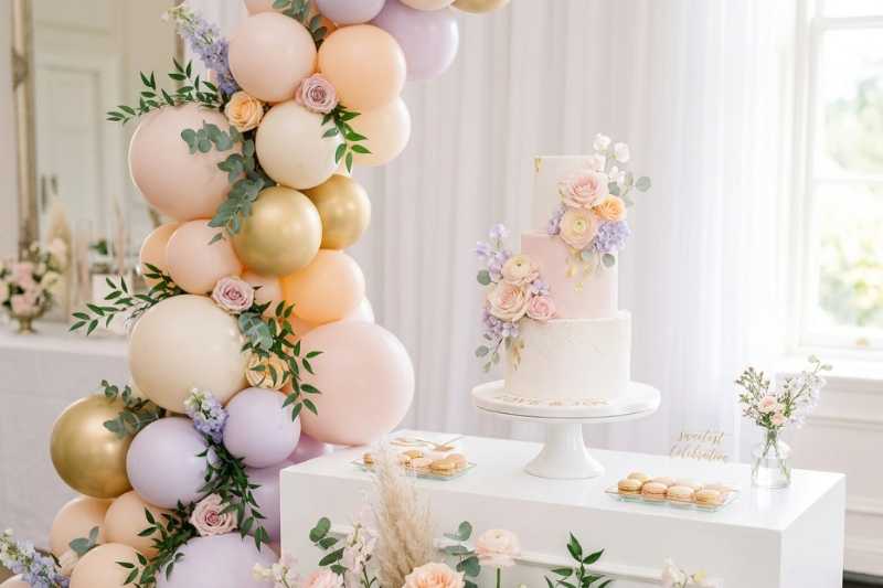 A styled dessert table and florals by The Balloon Stylist