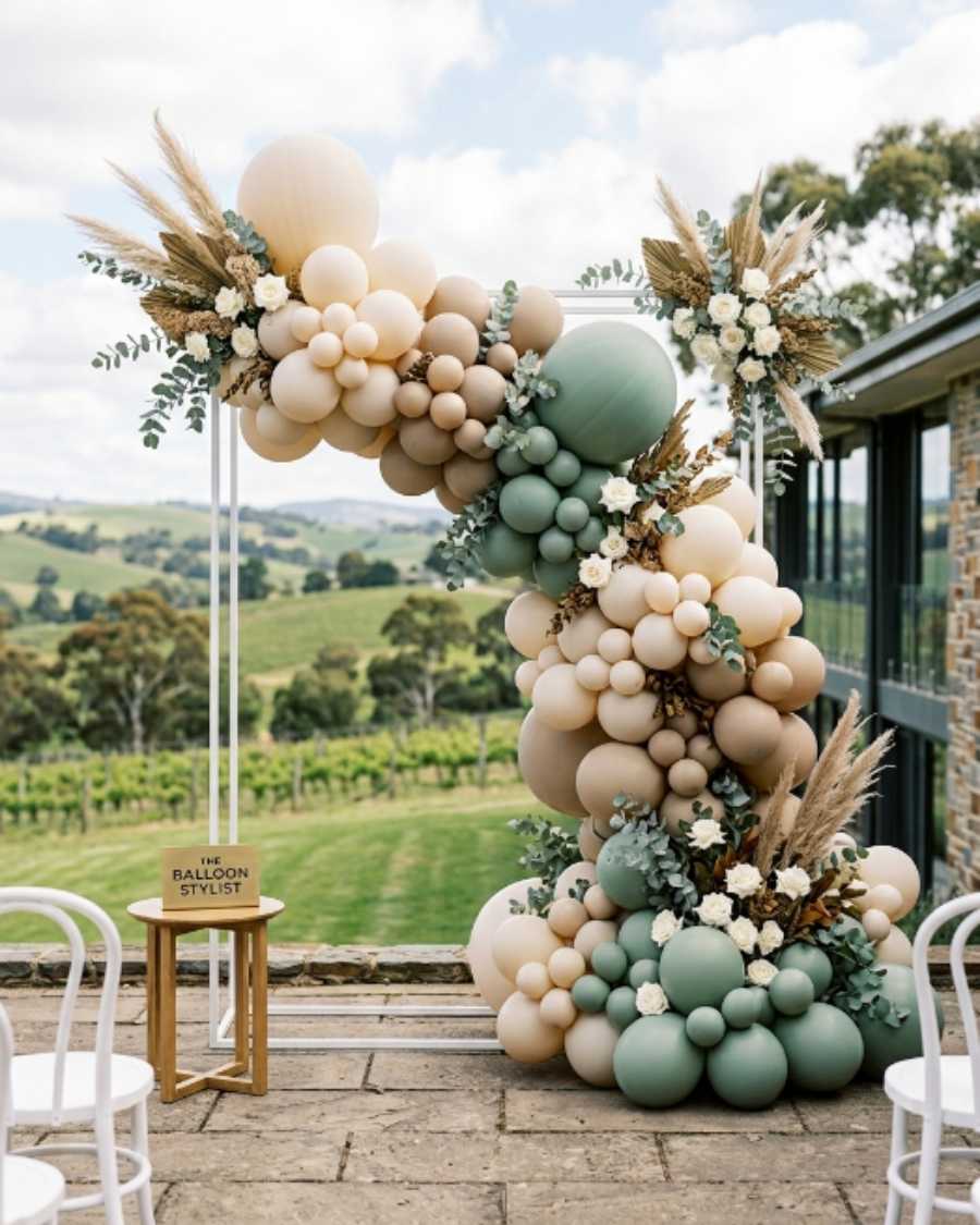 A balloon installation styled by The Balloon Stylist for an event in the Adelaide Hills