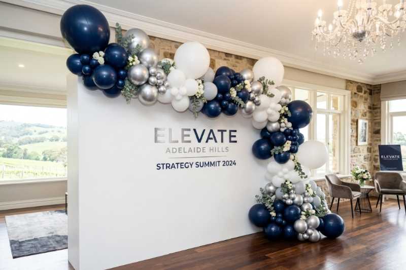 A balloon garland by The Balloon Stylist in the Adelaide Hills