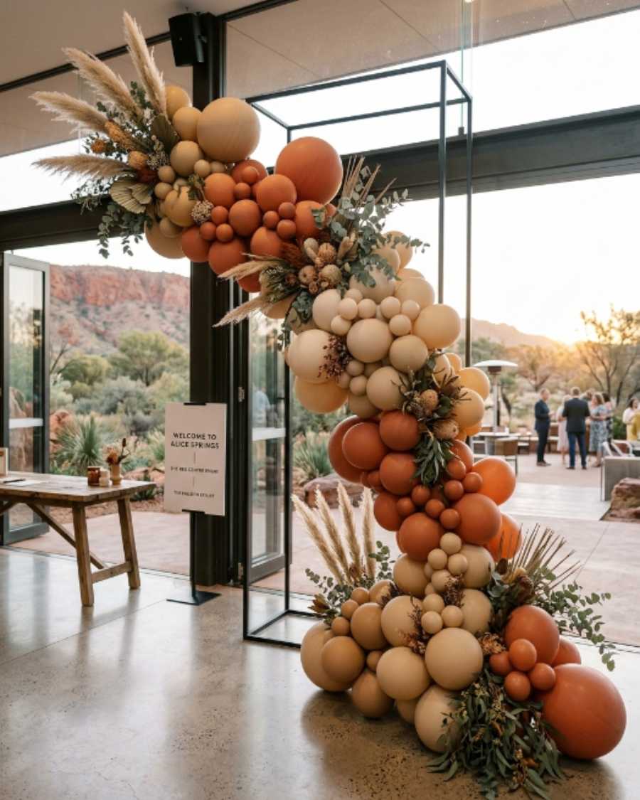A balloon installation styled by The Balloon Stylist for an event in Alice Springs