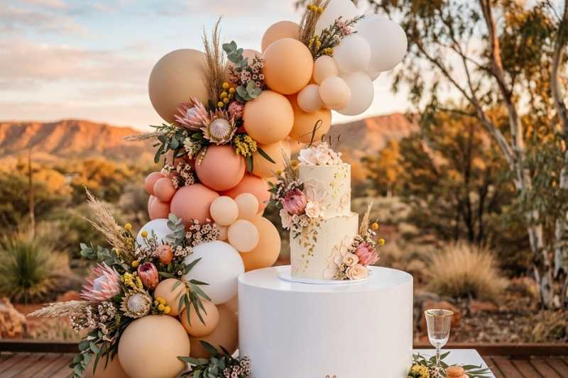 A styled dessert table and florals by The Balloon Stylist
