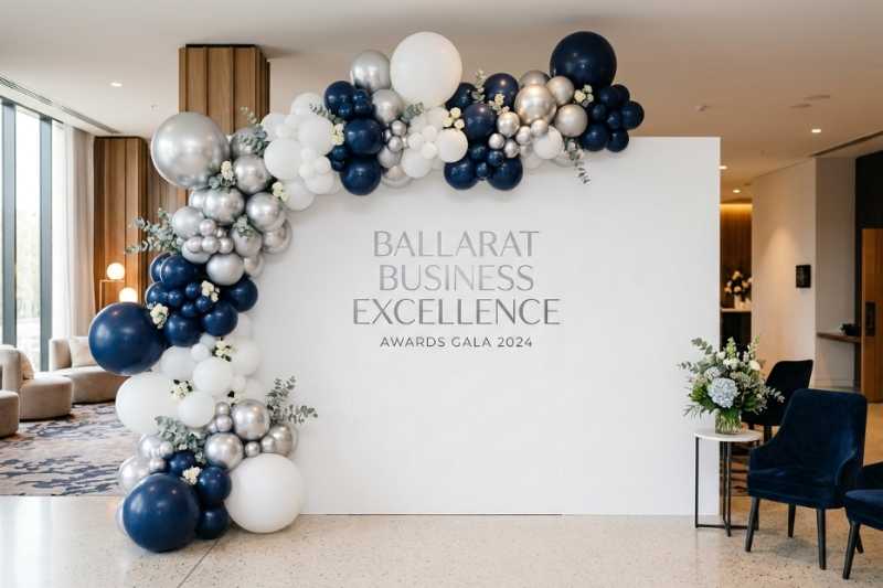 A full event backdrop styled by The Balloon Stylist