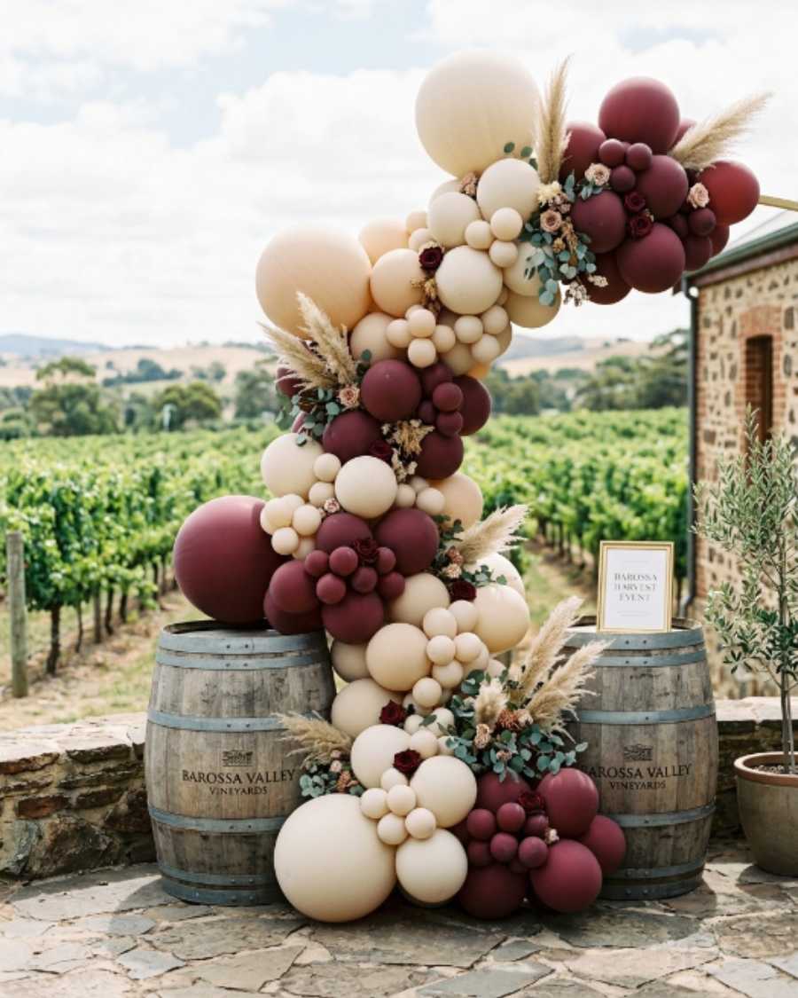 A balloon installation styled by The Balloon Stylist for an event in the Barossa Valley