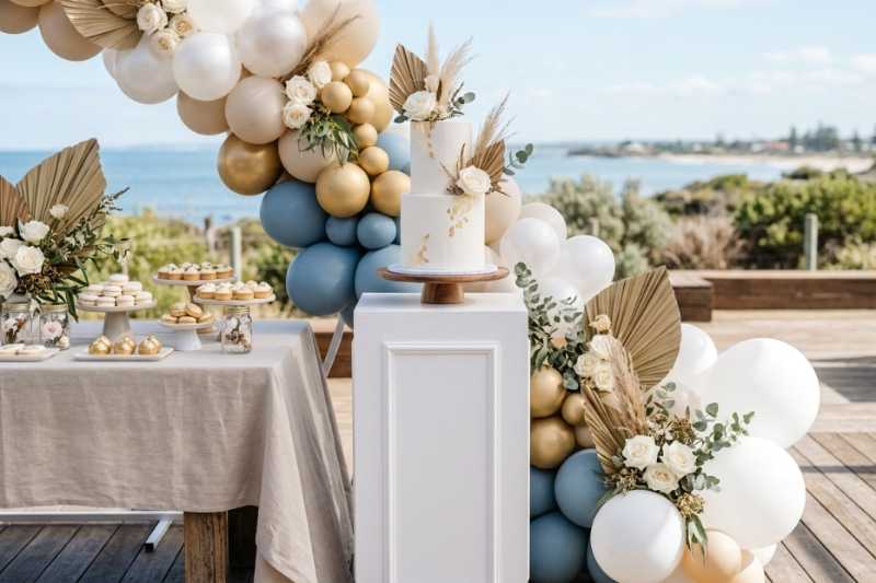 A styled dessert table and florals by The Balloon Stylist