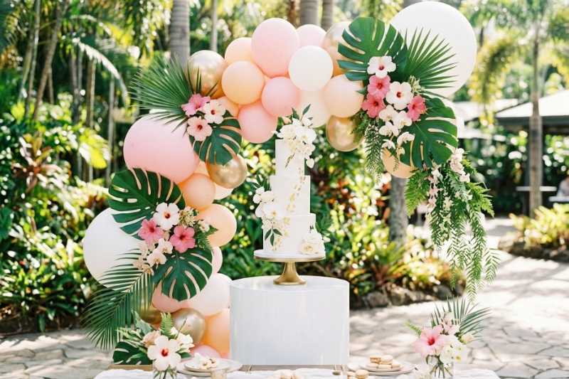 A styled dessert table and florals by The Balloon Stylist