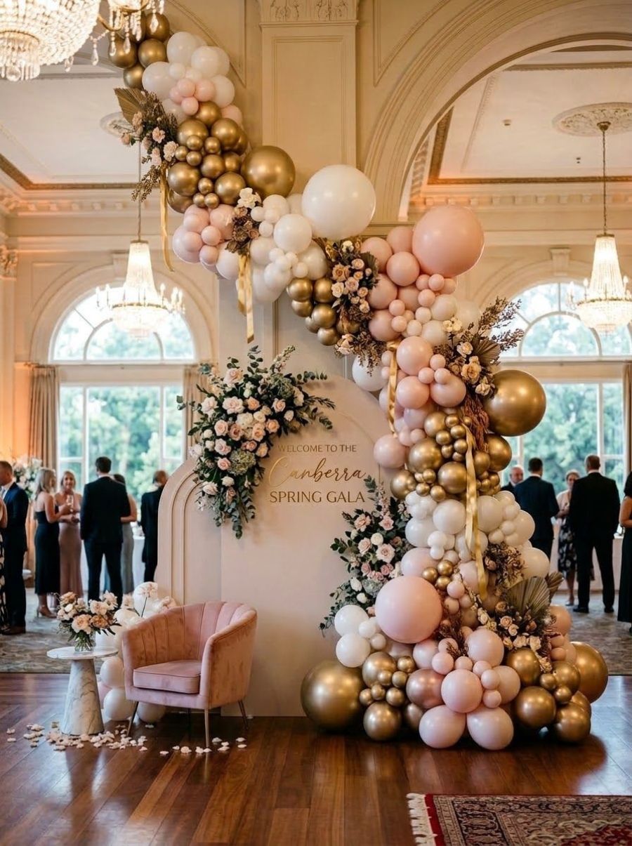 A balloon installation styled by The Balloon Stylist for an event in Canberra