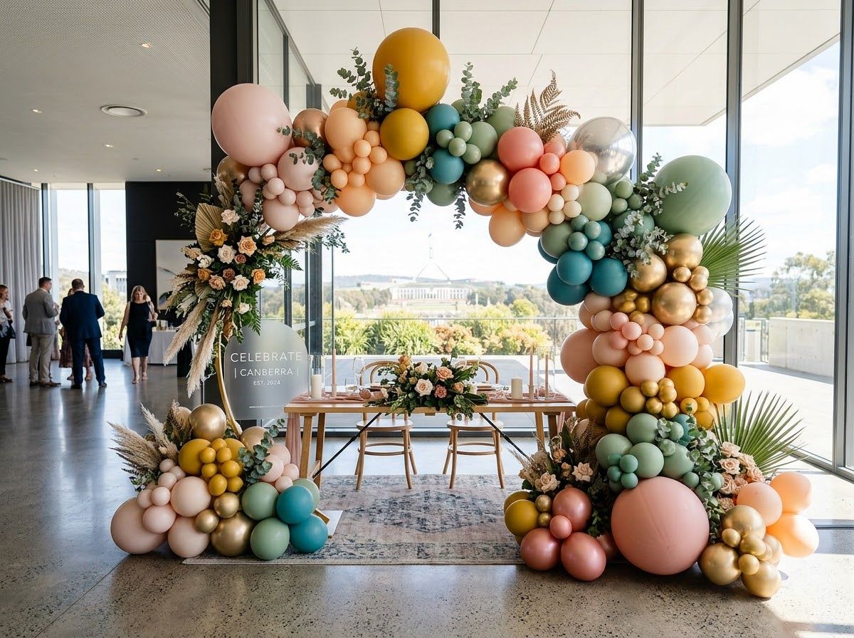 A full event backdrop styled by The Balloon Stylist