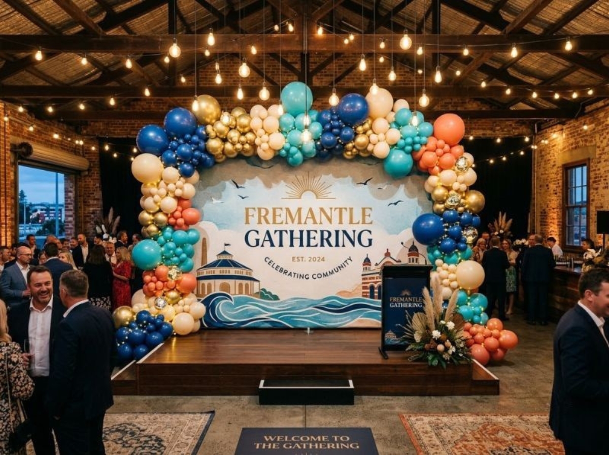 A full event backdrop styled by The Balloon Stylist