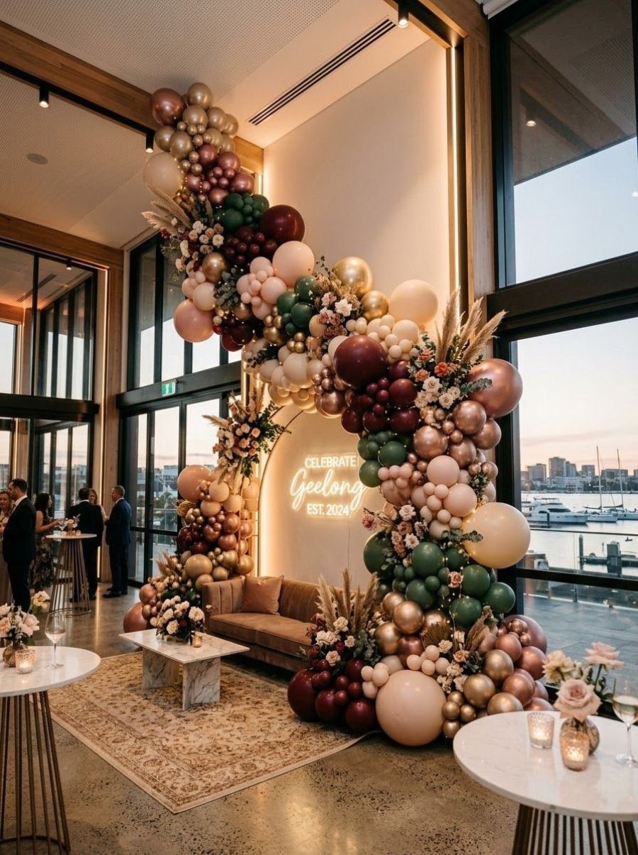 A balloon installation styled by The Balloon Stylist for an event in Geelong