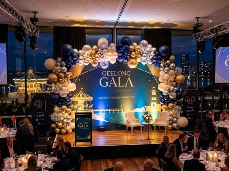 A full event backdrop styled by The Balloon Stylist