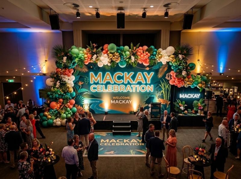 A full event backdrop styled by The Balloon Stylist