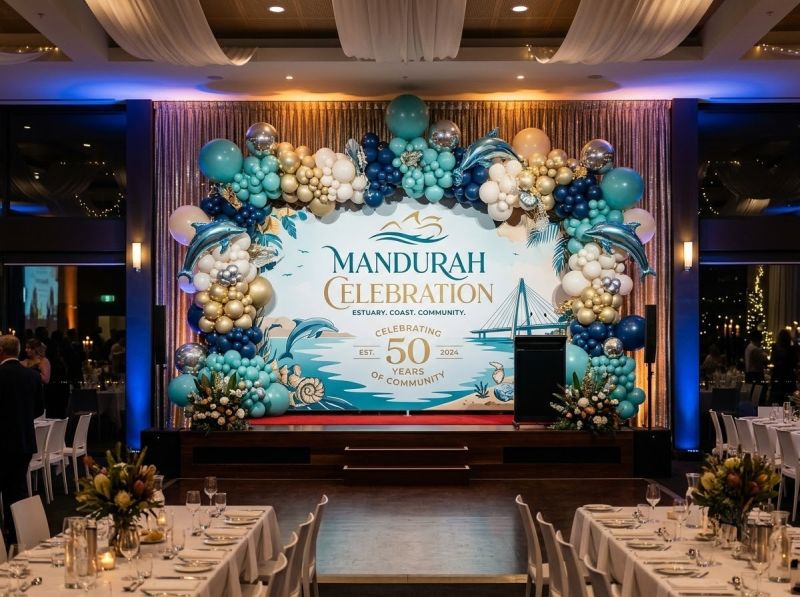 A full event backdrop styled by The Balloon Stylist