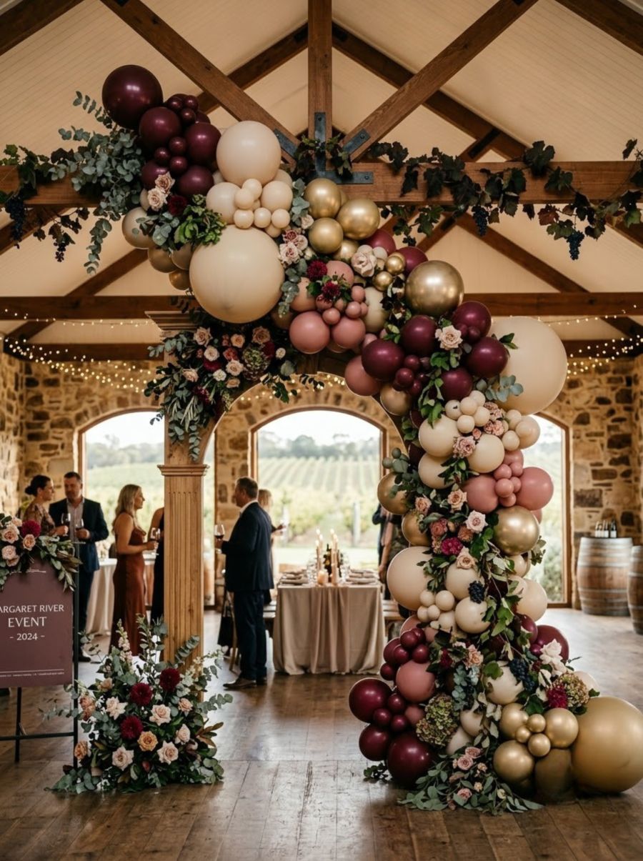 A balloon installation styled by The Balloon Stylist for an event in Margaret River