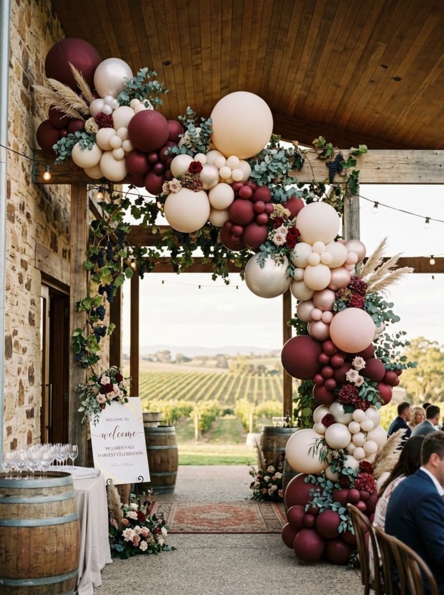 A balloon installation styled by The Balloon Stylist for an event in McLaren Vale