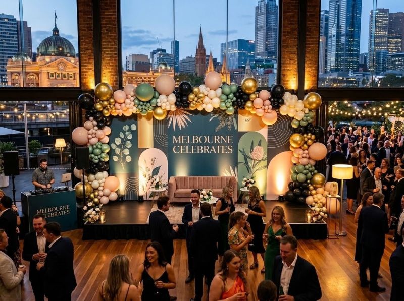 A full event backdrop styled by The Balloon Stylist