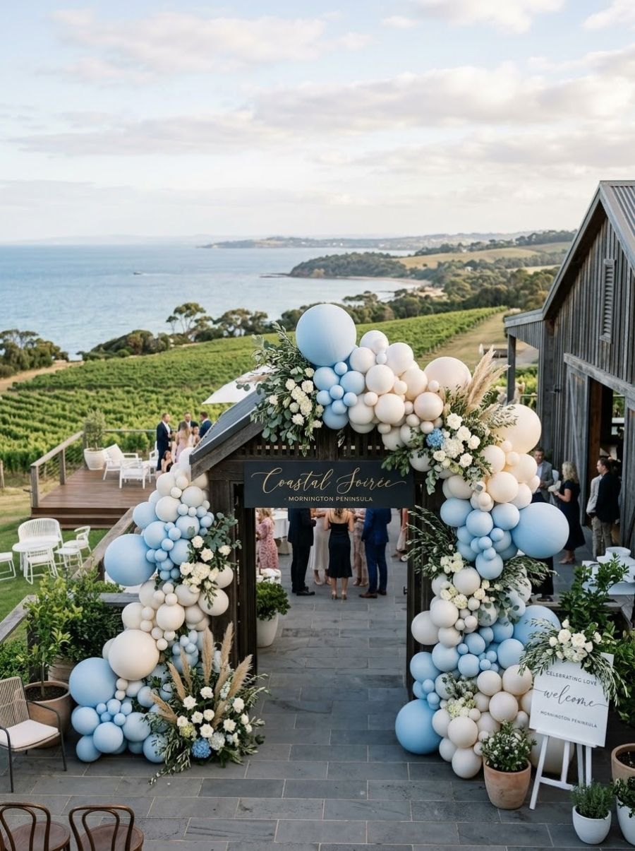 A balloon installation styled by The Balloon Stylist for an event on the Mornington Peninsula