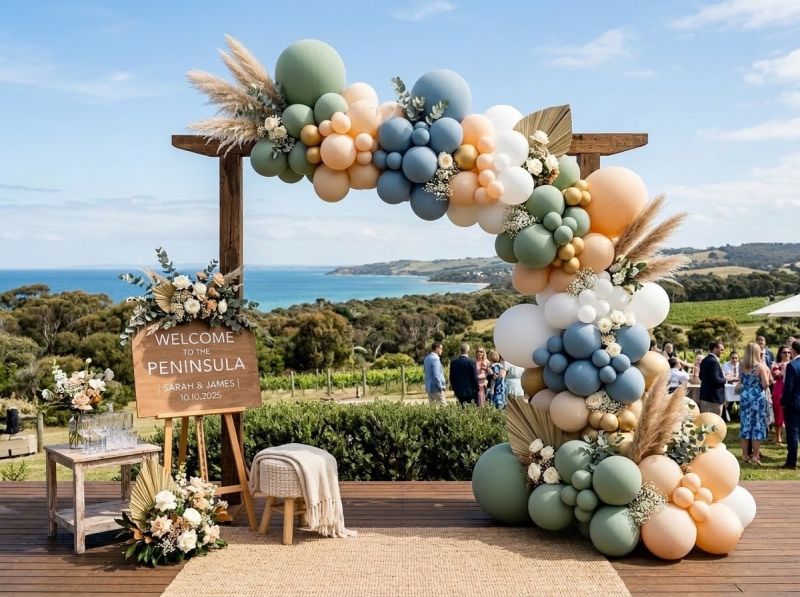 A balloon garland by The Balloon Stylist on the Mornington Peninsula