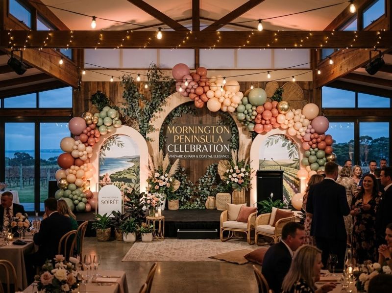 A full event backdrop styled by The Balloon Stylist