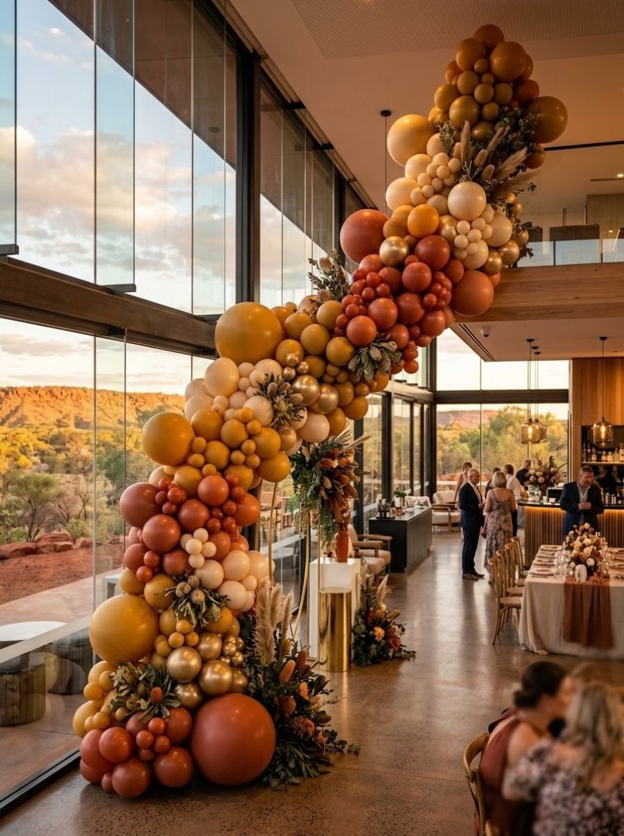 A balloon installation styled by The Balloon Stylist for an event in the Northern Territory