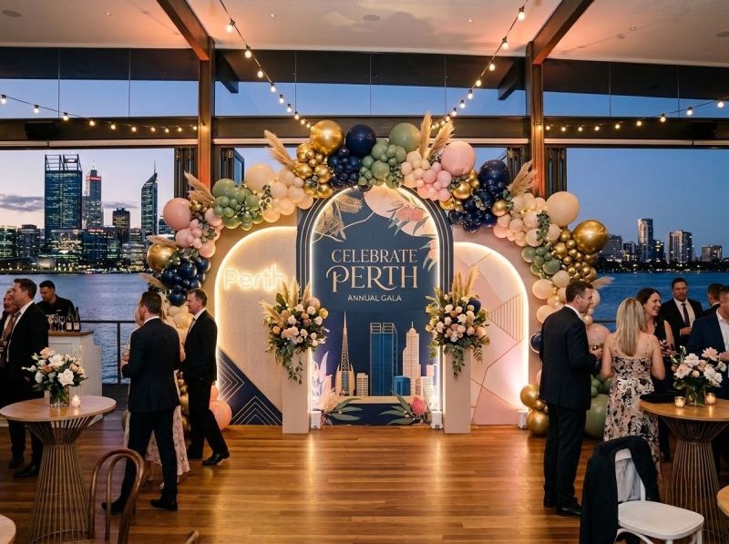 A full event backdrop styled by The Balloon Stylist