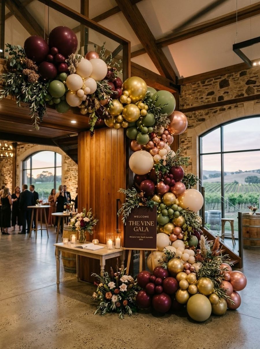 A balloon installation styled by The Balloon Stylist for an event in South Australia
