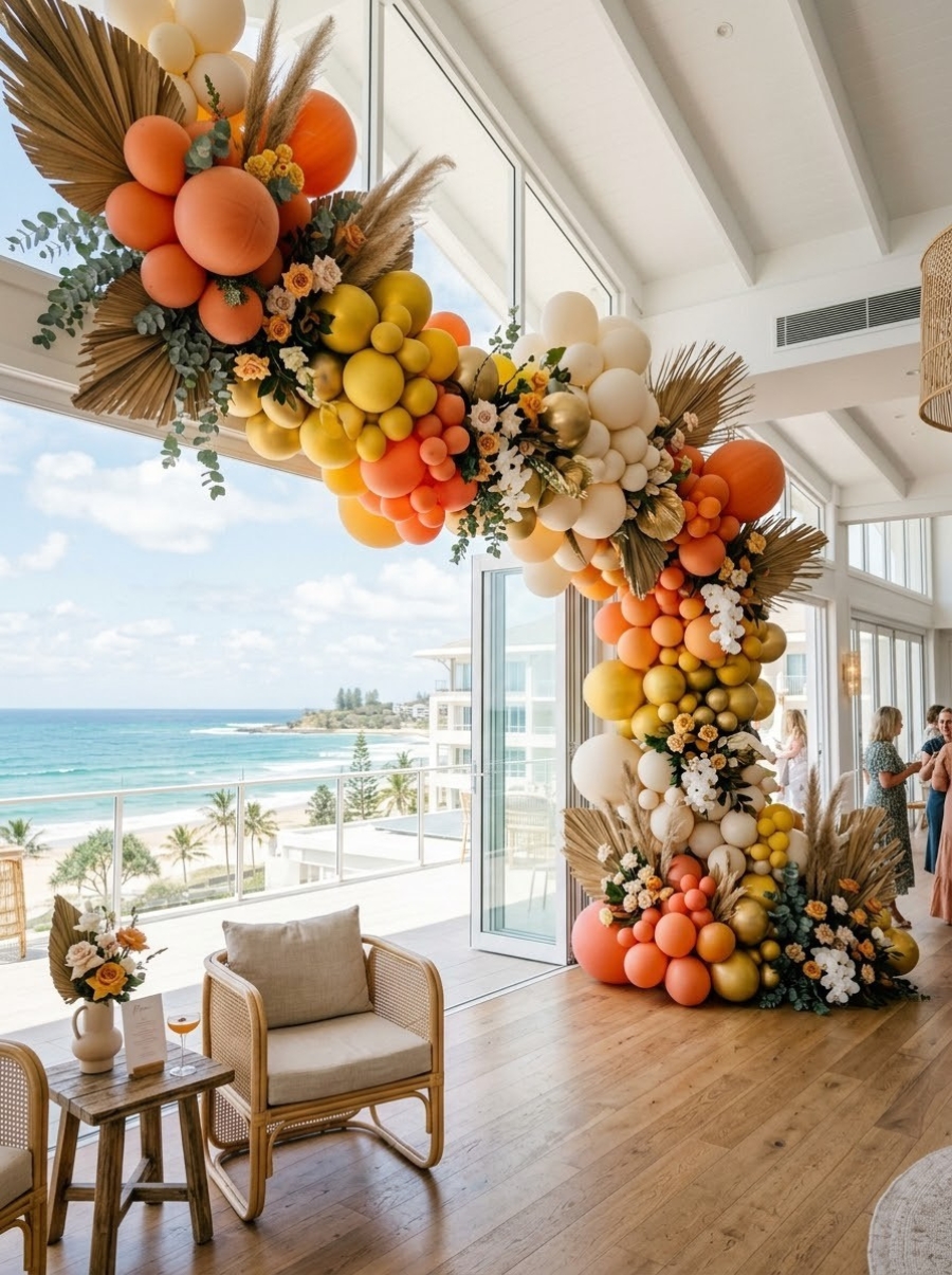 A balloon installation styled by The Balloon Stylist for an event on the Sunshine Coast
