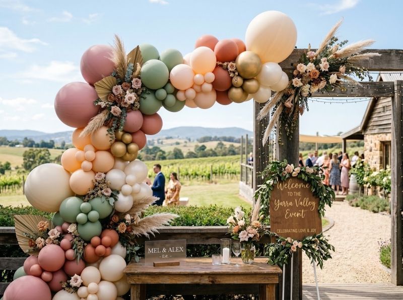 A balloon garland by The Balloon Stylist in the Yarra Valley